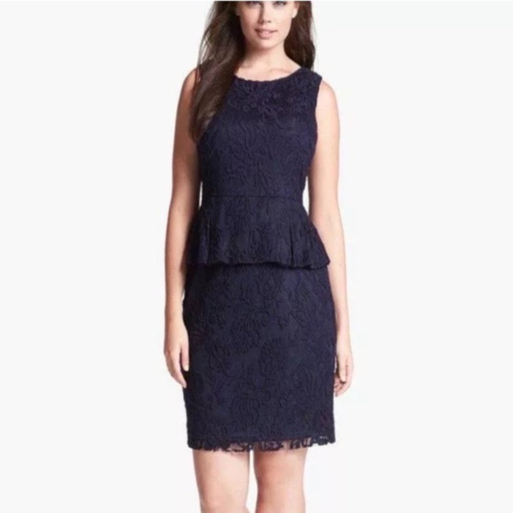 Adrianna Papell Navy Lace Peplum - Picture 1 of 5